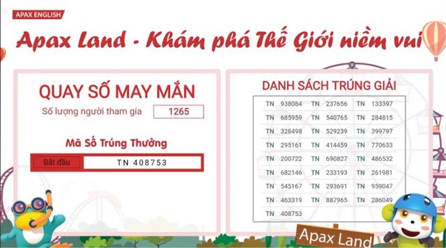 Mỗi tập phát sóng sẽ mang đến 25 phần quà may mắn có giá trị đến các học sinh nhí của Apax English.