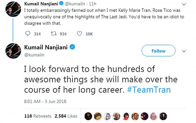 
Kumail Nanjiani lên tiếng ủng hộ nữ diễn viên gốc Việt cùng hashtag TeamTran.
