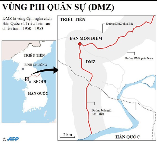 Khu phi quân sự dọc biên giới liên Triều. Đồ họa: AFP.