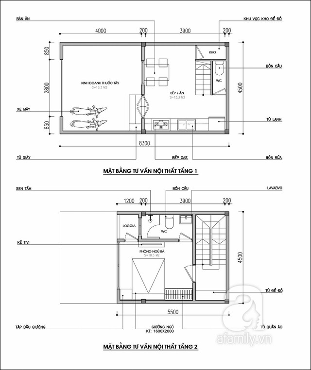 Mặt bằng tư vấn tầng 1 và tầng 2.