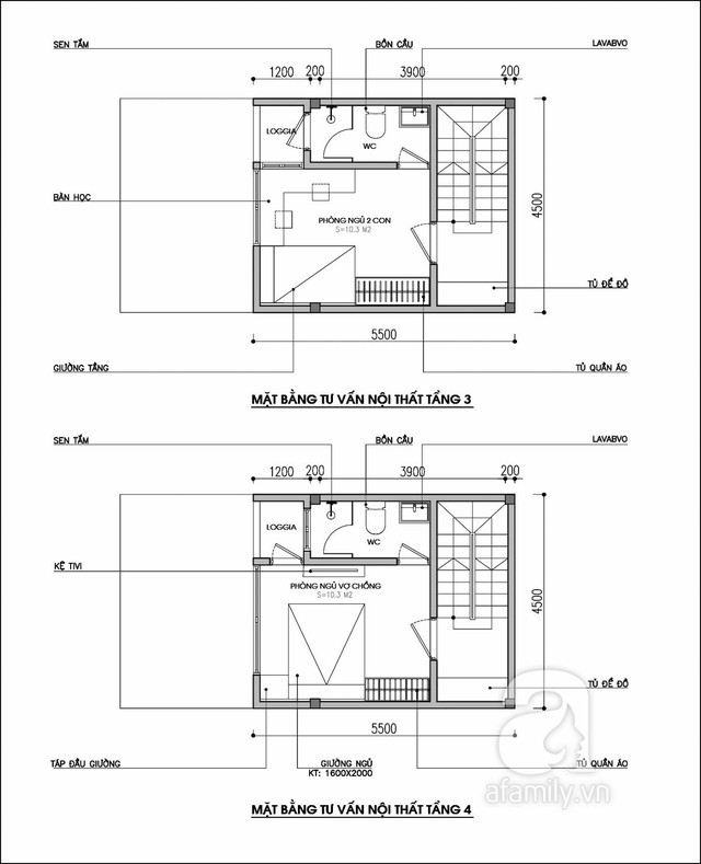 Mặt bằng tư vấn tầng 3 và tầng 4.