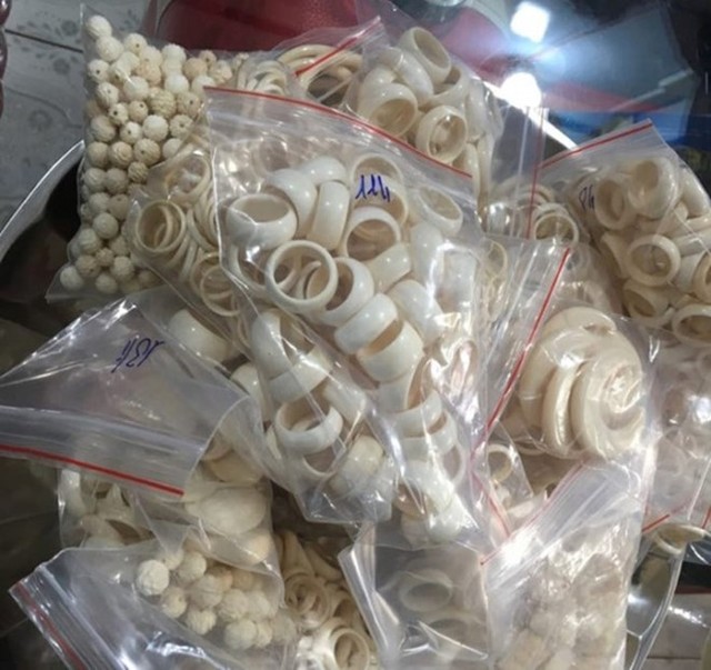 
Hàng trăm sản phẩm từ ngà voi tại nhà Lợi. Ảnh: Minh Lộc.
