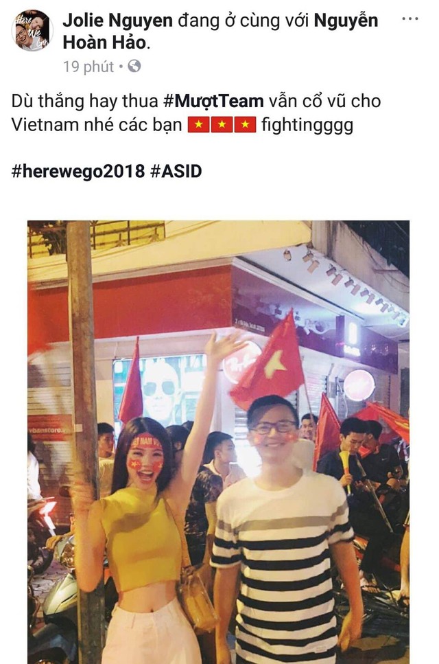 Jolie Nguyễn khẳng định dù đội tuyển nước nhà có thua vẫn sẽ đi bão.