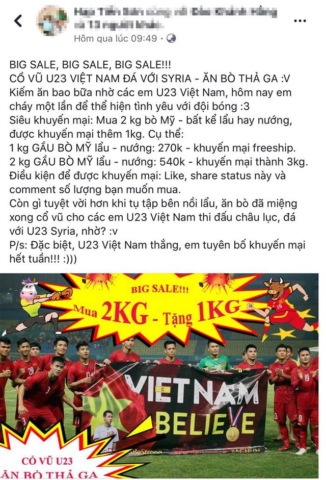 Nhà hàng khuyến mãi mua 2 tặng 1 để ăn mừng đội tuyển Việt Nam lọt vào bán kết