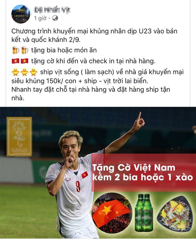 Tặng bia, món ăn cùng cờ tổ quốc cho khách nhân dịp U23 Việt Nam lọt vào bán kết