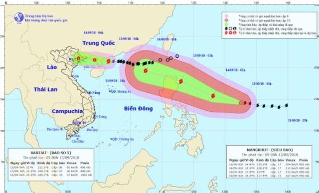 
Hướng di chuyển mới nhất về cơn bão số 5. Ảnh: TL
