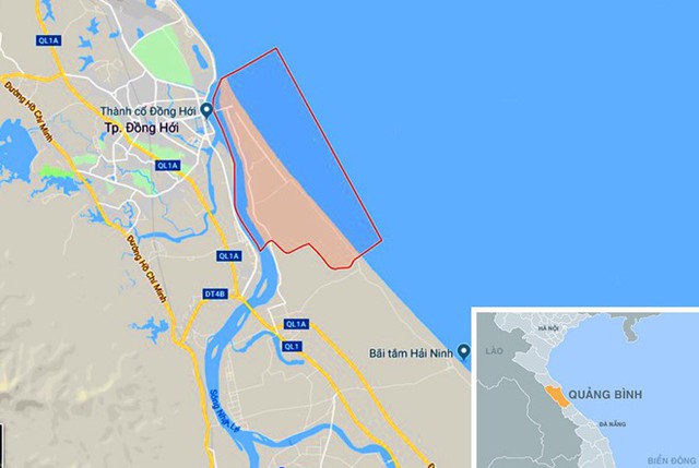 Xã Bảo Ninh (vùng khoanh đỏ), nơi xảy ra vụ việc. Ảnh: Google Maps.