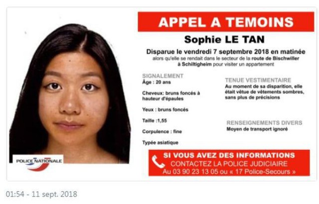 Th&ocirc;ng tin của Sophie được ph&aacute;t đi mong t&igrave;m được tung t&iacute;ch c&ocirc; g&aacute;i trẻ. Ảnh: Internet.
