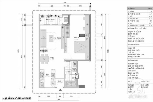 Mặt bằng tư vấn nội thất.