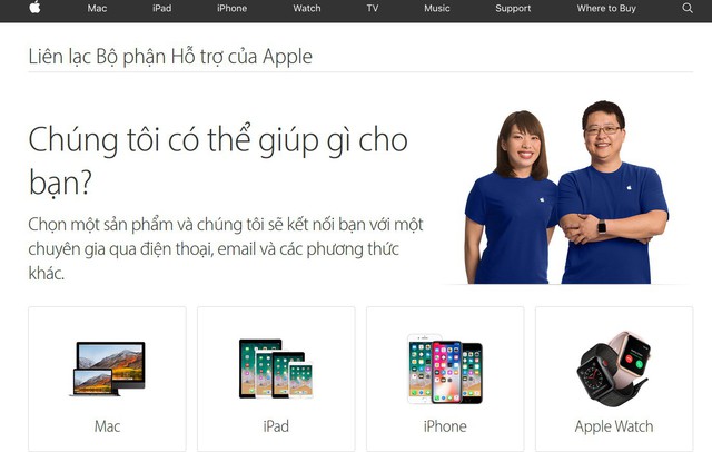 
Giao diện trang hỗ trợ bằng tiếng Việt của Apple
