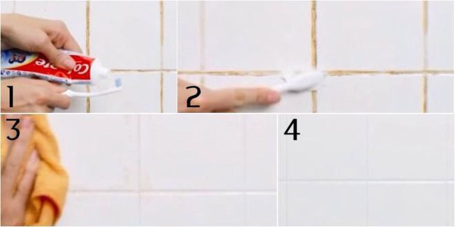 Đối với tường nhà gạch men hay bị bám bẩn vào các kẽ gạch, bạn có thể tận dụng kem đánh răng và bàn chải để đánh sạch các vết bẩn đó một cách nhanh chóng.