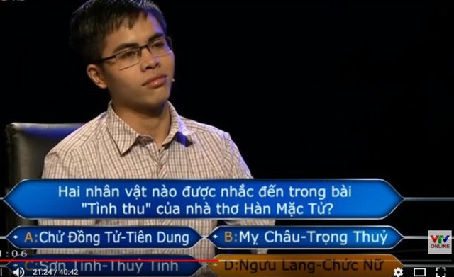 Và đây là một Lê Hữu Hiếu chững chạc, tự tin trong chương trình Ai là triệu phú