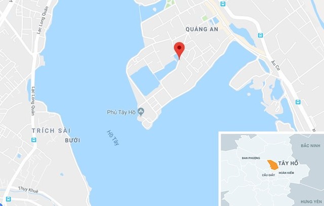 
Hiệu may xảy ra vụ án (chấm đỏ). Ảnh: Google Maps.
