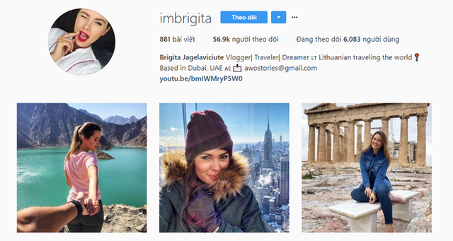 T&agrave;i khoản Instagramkhas thu h&uacute;t của Brigita.
