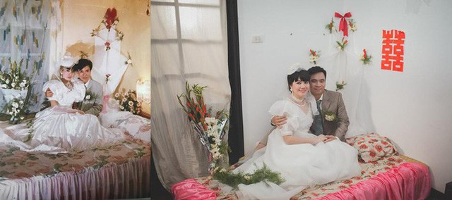 Hai người đã giấu kín hình ảnh tái hiện đám cưới này với hai bên gia đình để tạo sự bất ngờ.