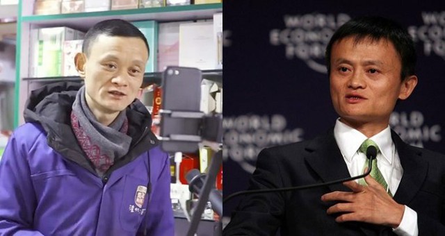 Wu Xuelin (trái), chủ tiệm tạp hóa ở Chiết Giang, và Jack Ma, ông chủ tập đoàn Alibaba. Ảnh: SCMP.