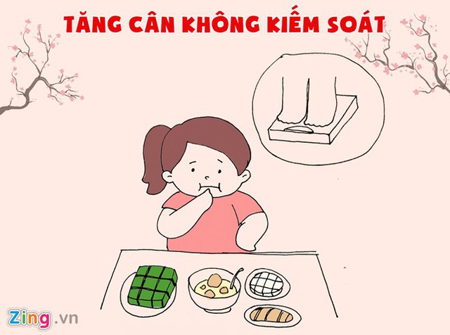 Nhiều cô gái lo sợ việc tăng cân sau kỳ nghỉ Tết. Tranh: Minh Tiêu.