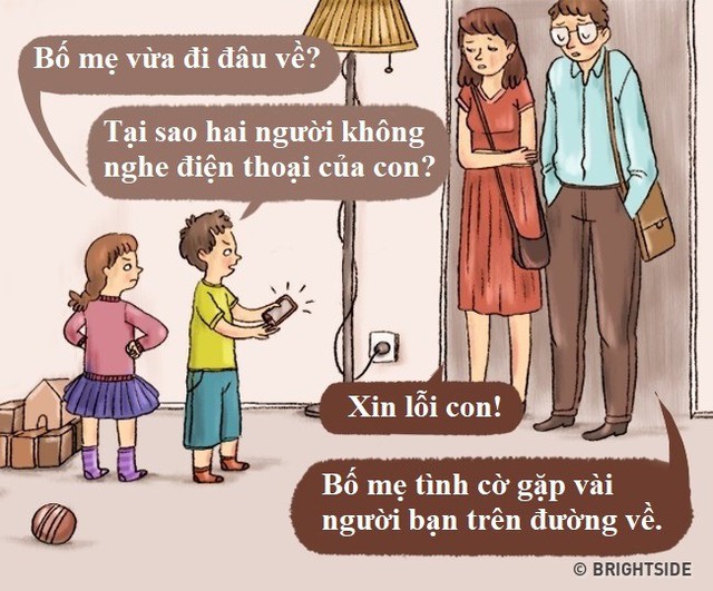 Những c&acirc;u hỏi Đi đ&acirc;u?, Với ai?, L&agrave;m g&igrave; giờ mới về?, ... kh&ocirc;ng c&ograve;n l&agrave; đặc quyền của cha mẹ. Thay v&agrave;o đ&oacute;, họ bị con c&aacute;i quản l&yacute; như trẻ l&ecirc;n 3 v&agrave; phải giải th&iacute;ch đến khi con h&agrave;i l&ograve;ng nếu kh&ocirc;ng muốn bị l&agrave;m phiền cả buổi.



Con c&aacute;i cũng đảm nhận nhiệm vụ gi&aacute;m s&aacute;t, đốc th&uacute;c bố mẹ từ ăn uống đến l&agrave;m b&agrave;i tập.





Giận dỗi v&agrave; h&agrave;nh xử trẻ con trở th&agrave;nh đặc quyền của c&aacute;c &ocirc;ng bố b&agrave; mẹ, trong khi con c&aacute;i chỉ việc ngồi chỉ tr&iacute;ch h&agrave;nh vi kh&ocirc;ng đ&uacute;ng mực đ&oacute;. Thậm ch&iacute;, đưa ra h&igrave;nh phạt cho người lớn.





Những đứa trẻ cũng phải &ocirc;m đồm hết việc tưởng như nhỏ nhặt nhưng rất tốn thời gian, chăm ch&uacute;t cho bố mẹ cẩn thận.





Đổi lại, trẻ kh&ocirc;ng cần phải l&agrave;m mọi việc theo &yacute; người lớn. Thay v&agrave;o đ&oacute;, họ c&oacute; thể &aacute;p đặt suy nghĩ l&ecirc;n bố mẹ, &eacute;p phụ huynh l&agrave;m việc n&agrave;y việc nọ.





Bố mẹ sẽ được thể nghiệm cảm gi&aacute;c kh&oacute; chịu khi bị con c&aacute;i quan t&acirc;m th&aacute;i qu&aacute; hay nghi ngờ rằng họ l&agrave;m chưa tốt v&agrave; tự đẩy bản th&acirc;n v&agrave;o rắc rối.





Khoe con kh&ocirc;ng c&ograve;n l&agrave; chủ đề thường ng&agrave;y của c&aacute;c bậc bố mẹ. Kh&aacute;i niệm con nh&agrave; người ta trở th&agrave;nh bố mẹ nh&agrave; người ta khi hai b&ecirc;n đổi vai cho nhau.





Khi được đổi vai với con, cha mẹ c&oacute; thể sống t&ugrave;y hứng, l&agrave;m việc t&ugrave;y th&iacute;ch. Trong khi đ&oacute;, những đứa trẻ phải g&aacute;nh v&aacute;c tr&aacute;ch nhiệm nhắc nhở bố mẹ l&agrave;m điều n&agrave;y điều kia.





C&acirc;u chuyện quen thuộc của mỗi gia đ&igrave;nh - cấm đo&aacute;n xem TV - vẫn diễn ra. Chỉ kh&aacute;c người cấm giờ l&agrave; con v&agrave; bố mẹ phải năn nỉ để được xem nốt bộ phim y&ecirc;u th&iacute;ch.





Người lớn trở n&ecirc;n biếng ăn trong khi trẻ em cố sức &eacute;p bố mẹ ăn d&ugrave; họ kh&ocirc;ng th&iacute;ch. L&uacute;c n&agrave;y, con c&aacute;i chỉ quan t&acirc;m m&oacute;n đ&oacute; c&oacute; tốt cho sức khỏe hay kh&ocirc;ng. Loạt tranh vui với mục đ&iacute;ch khiến hai b&ecirc;n đặt v&agrave;o vị tr&iacute; của nhau để hiểu v&agrave; h&agrave;nh xử hợp t&aacute;c hơn.

