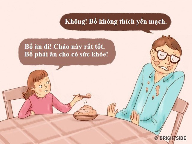 Người lớn trở n&ecirc;n biếng ăn trong khi trẻ em cố sức &eacute;p bố mẹ ăn d&ugrave; họ kh&ocirc;ng th&iacute;ch. L&uacute;c n&agrave;y, con c&aacute;i chỉ quan t&acirc;m m&oacute;n đ&oacute; c&oacute; tốt cho sức khỏe hay kh&ocirc;ng. Loạt tranh vui với mục đ&iacute;ch khiến hai b&ecirc;n đặt v&agrave;o vị tr&iacute; của nhau để hiểu v&agrave; h&agrave;nh xử hợp t&aacute;c hơn.