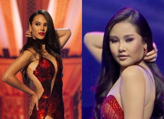 Động tac 1vuo6t1 t&oacute;c của Ng&acirc;n Anh (phải) được cho học hỏi từ đương kim Miss Universe.