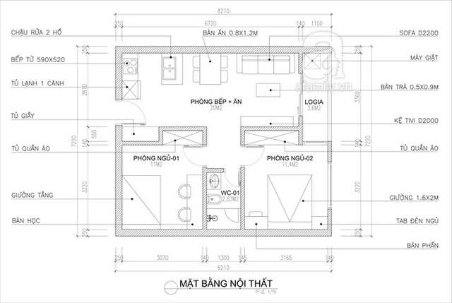 Tư vấn thiết kế căn hộ tập thể 52m² với chi phí 140 triệu đồng - Ảnh 1.