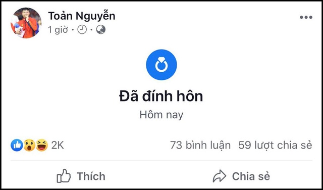 Thủ môn Văn Toản cập nhật Đã đính hôn giữa đêm - Ảnh 2.