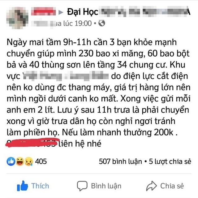 Cô gái bị mắng té tát vì tuyển người vác 230 bao xi măng lên tầng 34 với thù lao... 200.000 đồng - Ảnh 1.