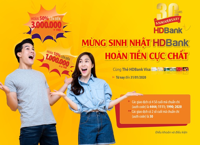 Ưu đãi hoàn tiền 50% khi sử dụng thẻ HDBank Visa - Ảnh 1.