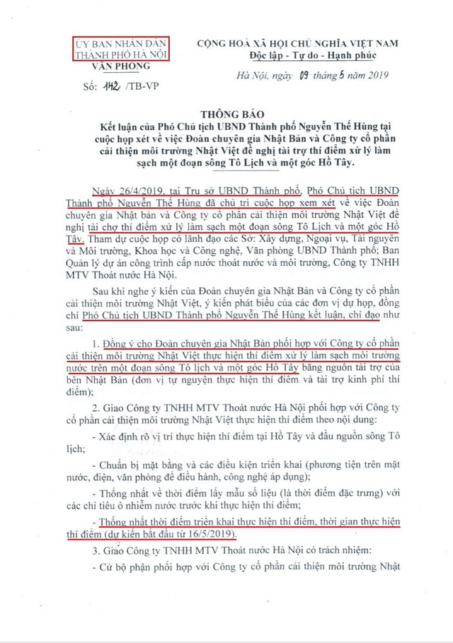 UBND TP Hà Nội thông tin chính thức về những “lùm xùm” quanh dự án thí điểm xử lý ô nhiễm bằng công nghệ Nhật Bản - Ảnh 3.