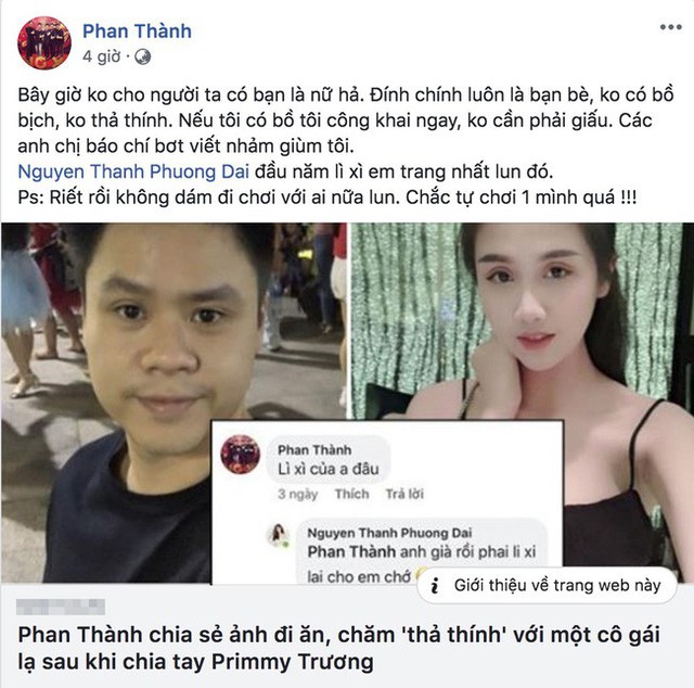 Phan Thành không thoải mái trước thông tin đang thả thính Phương Đài dù vừa chia tay Primmy Trương.
