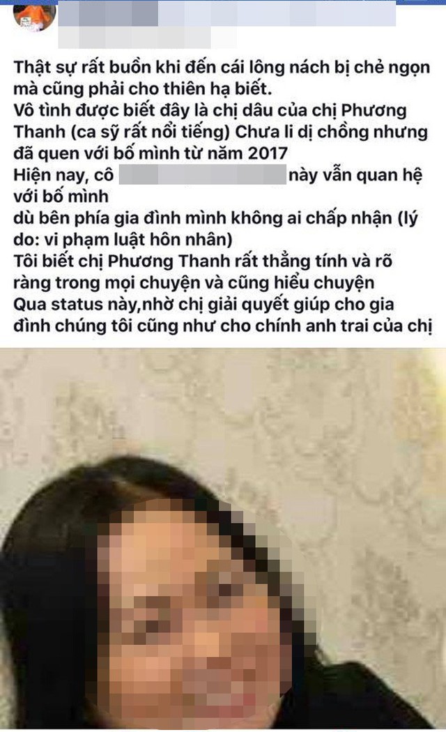 Một người được cho là người thân trong gia đình bồ của chị dâu Phương Thanh lên tiếng về vụ ngoại tình