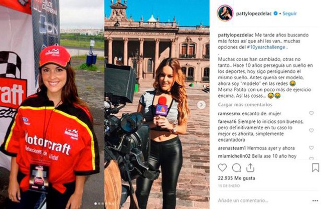 Patty Lopez đăng ảnh 10 năm trước và hiện tại theo trào lưu #10yearchallenge trên Instagram.