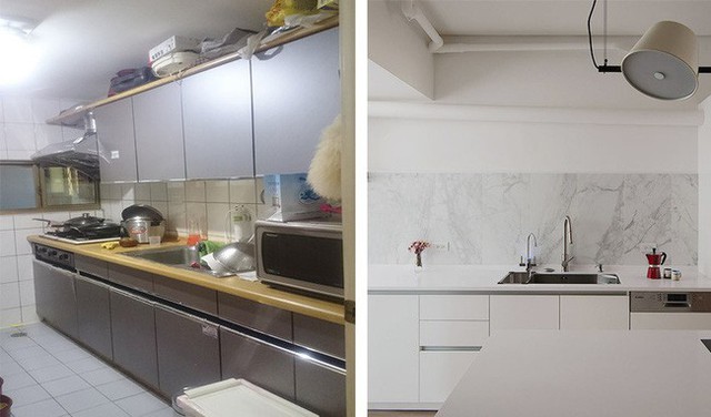 
Phòng bếp thay đổi bất ngờ, thoáng sáng và hiện đại hơn sau khi cải tạo.
