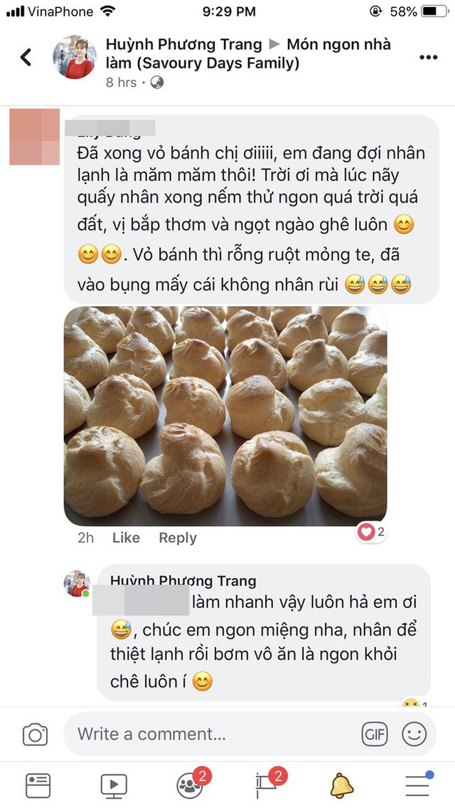 
Rất nhanh - chỉ trong buổi tối đã có không ít mẹ vào trả bài công thức bánh su kem của tác giả Huỳnh Phương Trang.
