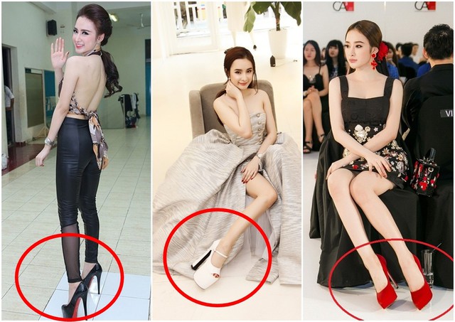 Angela Phương Trinh hiện là người sở hữu BST giày có độ cao khủng nhiều nhất showbiz Việt. Với đủ các sắc thái từ đỏ, đen đến trắng, dù 20cm hay 30cm cũng không làm khó được cô.