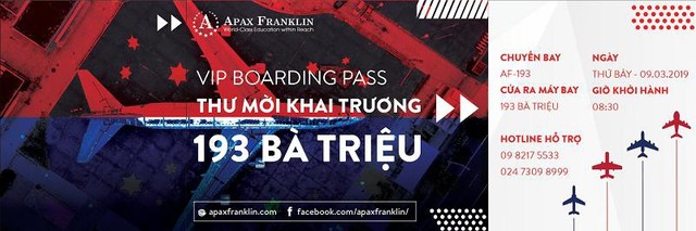 Học viện Apax Franklin tiêu chuẩn quốc tế dự kiến sẽ được khai trương tại Hà Nội vào ngày 09/03/2019.