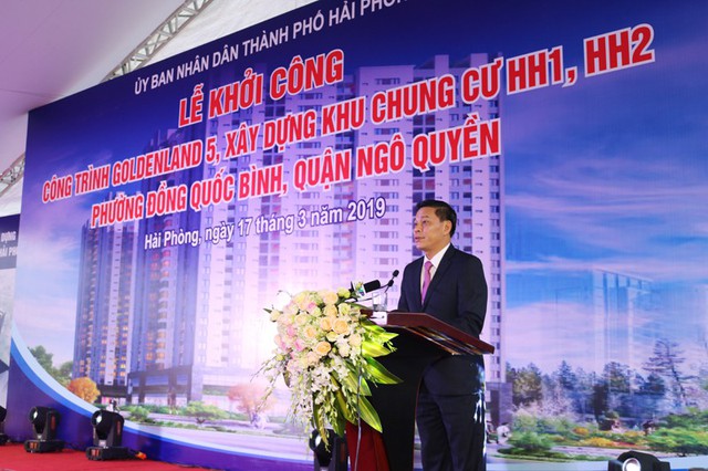 Ông Nguyễn Văn Tùng- Chủ tịch UBND Tp Hải Phòng phát biểu tại lễ khởi công dự án. Ảnh: CTV
