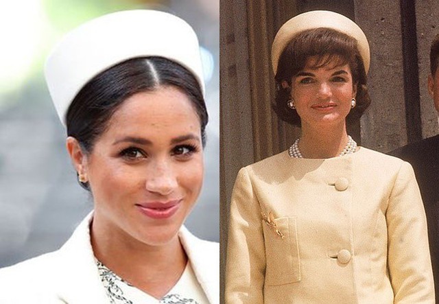 Chiếc mũ màu trắng Meghan nhái theo phong cách của bà Jackie O.