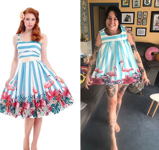 Chiếc váy mà cô gái này nhận được có vẻ dành cho trẻ em thì đúng hơn.