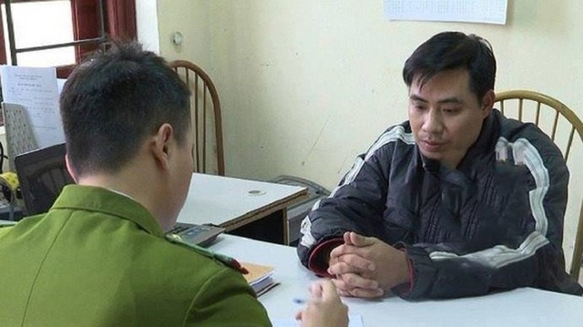 Nguyễn Trọng Trình tại cơ quan điều tra. Ảnh: công an cung cấp