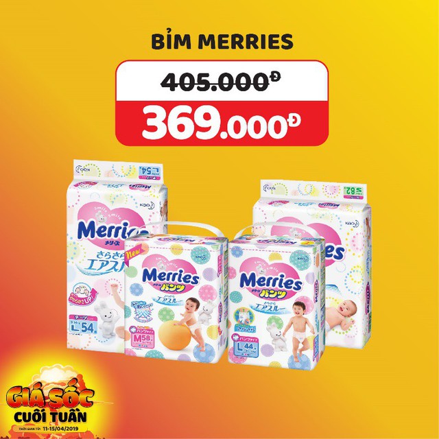 Bỉm Merries gi&aacute; chỉ c&ograve;n 369.000đ