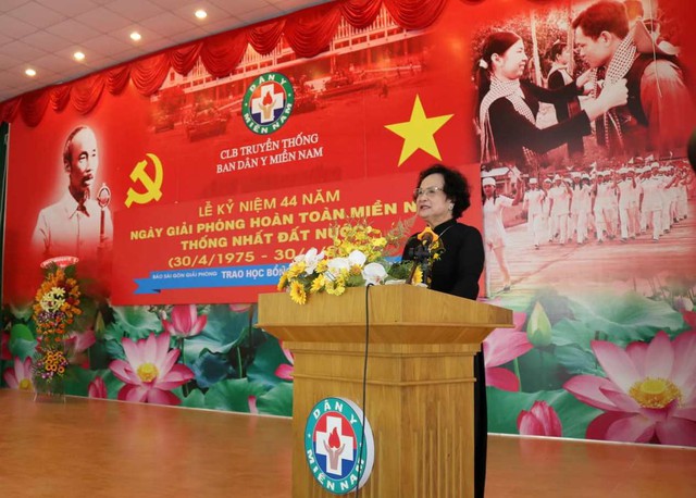 PGS-TS Trần Thị Trung Chiến phát biểu tại buổi lễ kỷ niệm 44 năm ngày thống nhất đất nước (30/4/1975 – 30/4/2019).