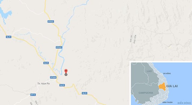 
Xã Ia Boăi, huyện Ia Pa, Gia Lai (chấm đỏ), nơi xả ra vụ việc. Ảnh: Google Maps.
