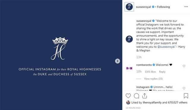 Bài đăng đầu tiên của vợ chồng Harry - Meghan trên trang Instagram chính thức.