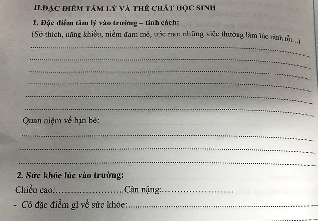 Hồ sơ tâm lý của học sinh mà cô Nga đã soạn