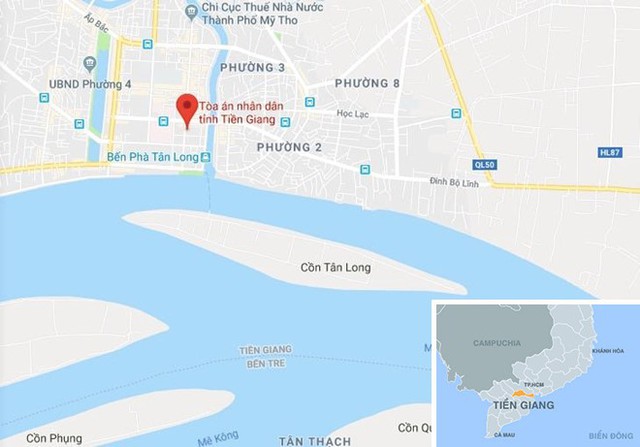 
TAND tỉnh Tiền Giang (chấm đỏ). Ảnh: Google Maps. 
