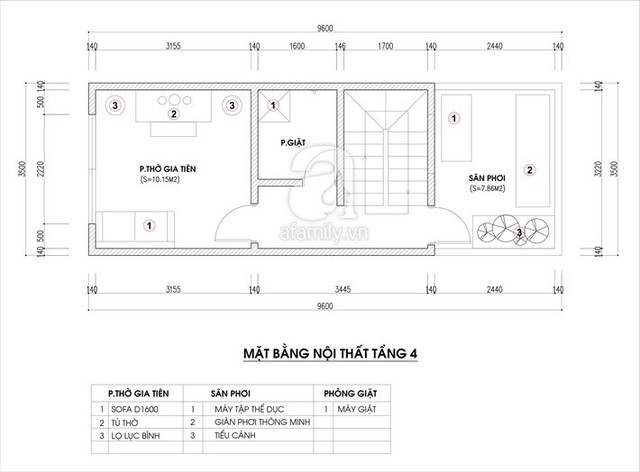 
Mặt bằng bố trí nội thất tầng 4.
