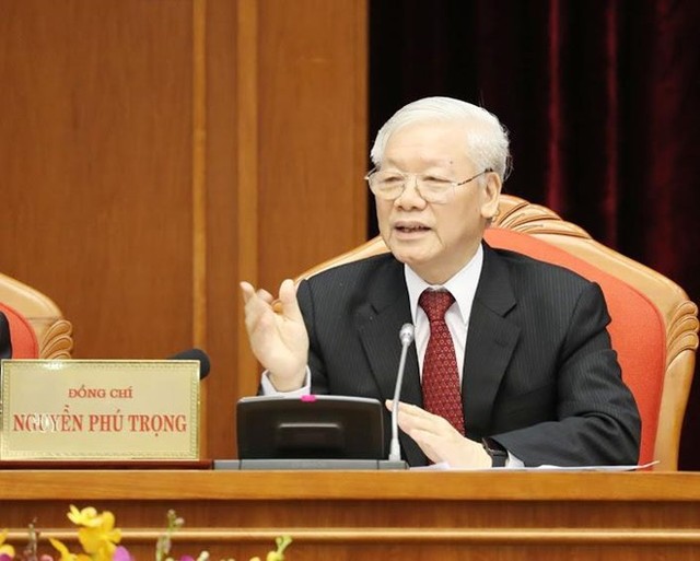 Tổng bí thư, Chủ tịch nước Nguyễn Phú Trọng phát biểu tại Hội nghị lần thứ 10 Ban chấp hành Trung ương Đảng khóa XII. Ảnh: Trí Dũng/TTXVN.