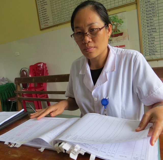 
Y sĩ Lương Thị Kiên đang thống kê người nhiễm HIV ở 25 bản của xã Tiền Phòng.
