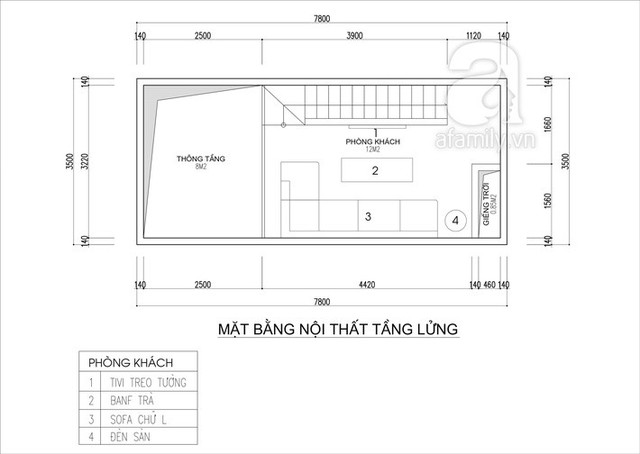 
Mặt bằng bố trí nội thất tầng lửng.
